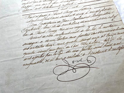Mid 19th Century French Notarial Act - Handwritten legal document with an Imperial stamp, likely a marriage contract.