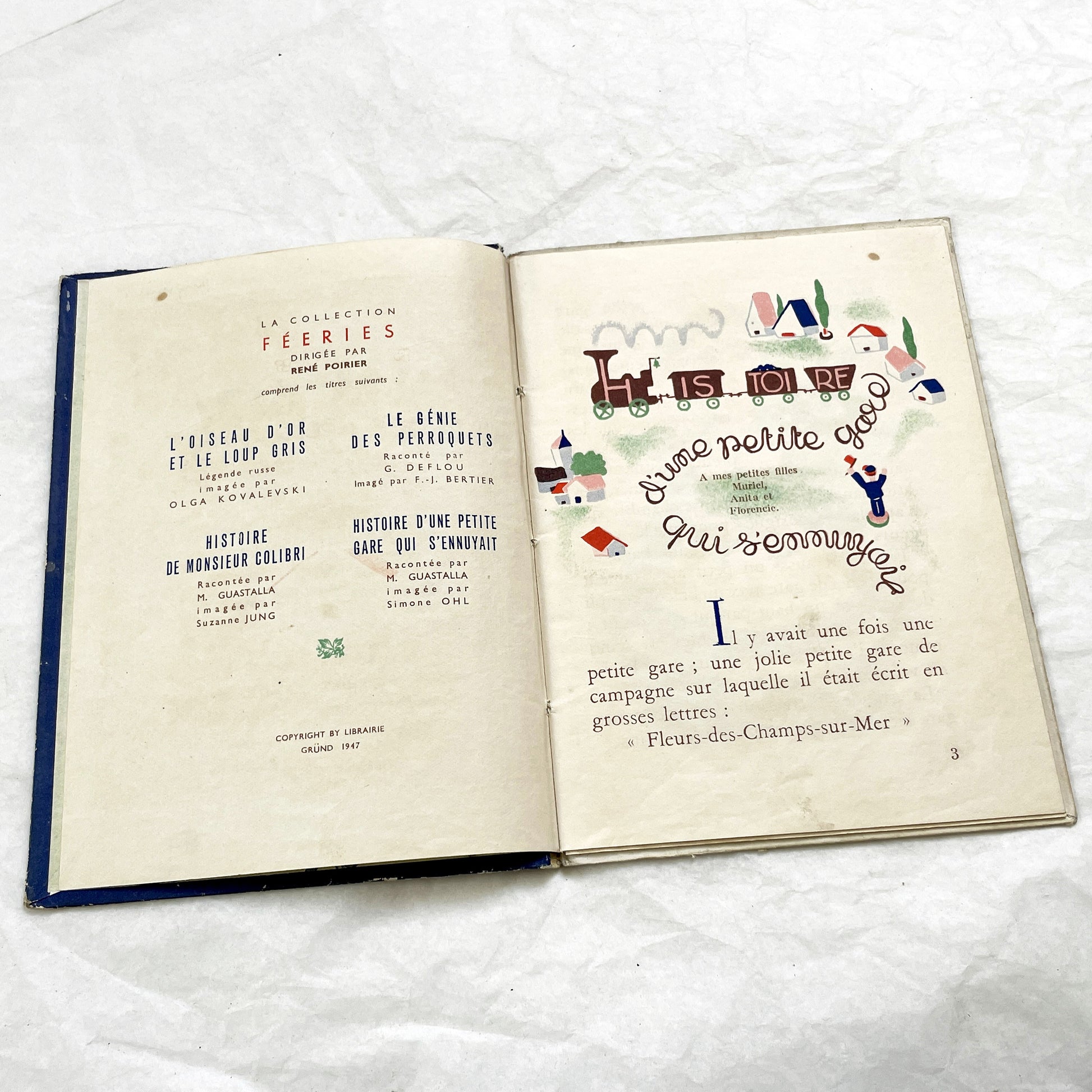 1940s - Histoire d'une Petite Gare qui s'ennuyait - Marcelle Quartalla - Vintage French Children's Illustrated Book - Simone Ohl - Gründ