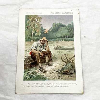 1900s - Au Bon Marché Chromo Card - French Advertising Ephemera - Les Souhaits Ridicules - Vintage Paris Department Store Art Print