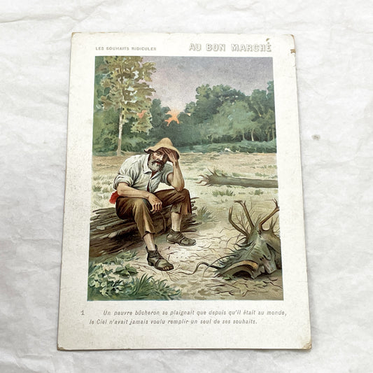 1900s - Au Bon Marché Chromo Card - French Advertising Ephemera - Les Souhaits Ridicules - Vintage Paris Department Store Art Print