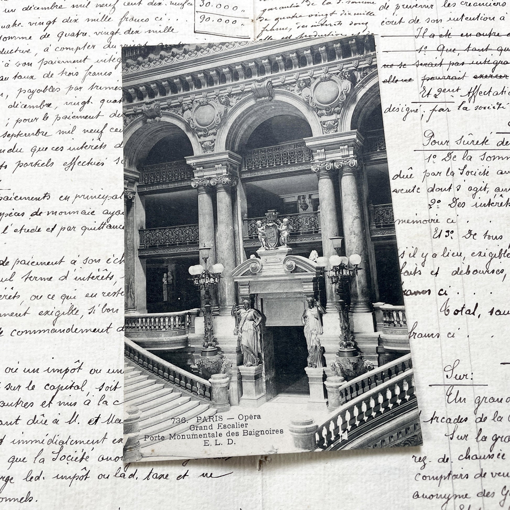 1910s - Paris Opera Grand Staircase Monumental Entrance Postcard - Palais Garnier Architecture - French Landmark Souvenir