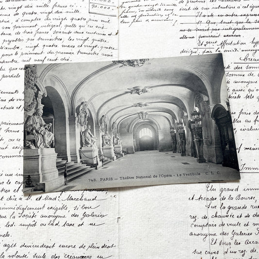 1910s - Paris Opera House Vestibule - French Landmark Architecture Postcard - Grand Opéra Garnier Hall View - Vintage Black and White