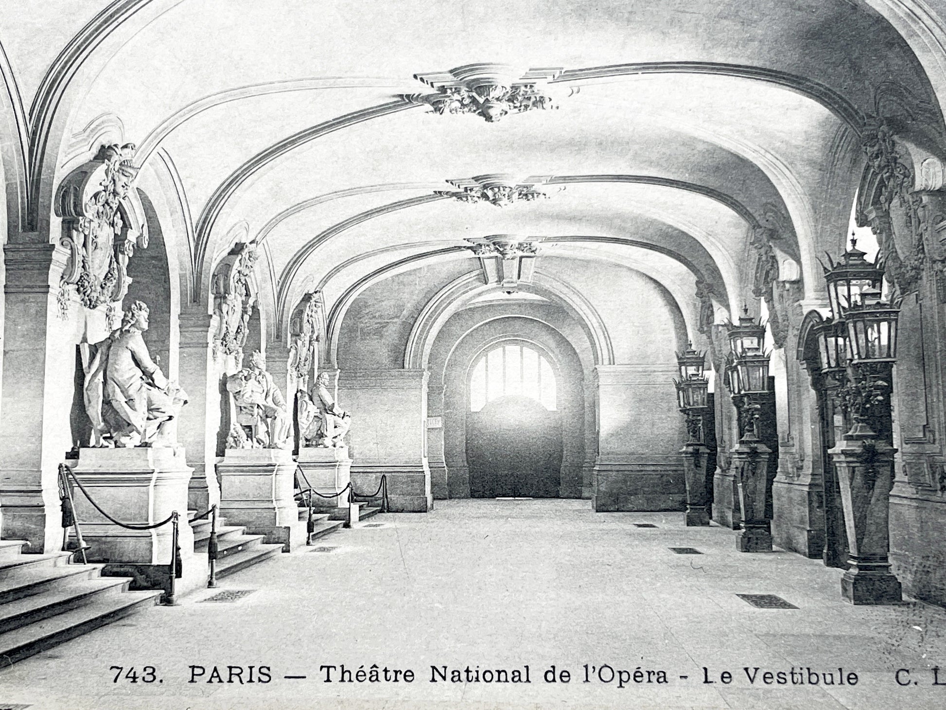 1910s - Paris Opera House Vestibule - French Landmark Architecture Postcard - Grand Opéra Garnier Hall View - Vintage Black and White