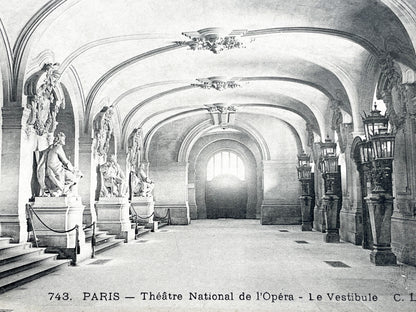 1910s - Paris Opera House Vestibule - French Landmark Architecture Postcard - Grand Opéra Garnier Hall View - Vintage Black and White