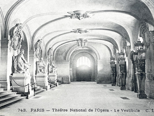 1910s - Paris Opera House Vestibule - French Landmark Architecture Postcard - Grand Opéra Garnier Hall View - Vintage Black and White