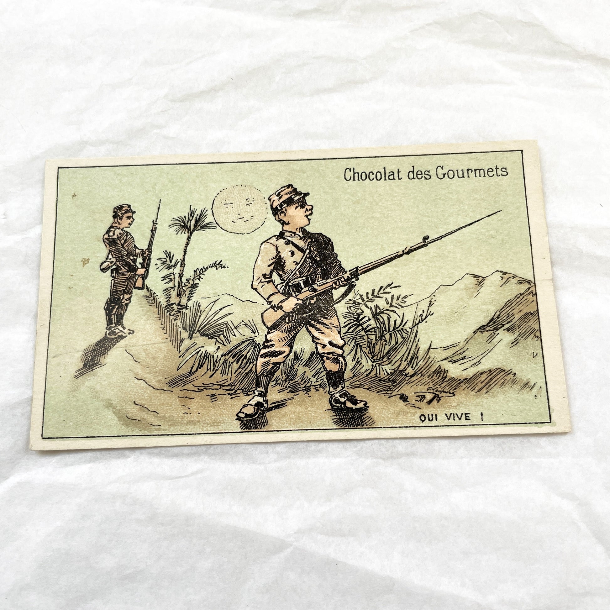 1900s - 3 French Military Trade Cards - Chocolat Des Gourmets - Vintage Soldier Chromos - Historical Advertising Art Collection