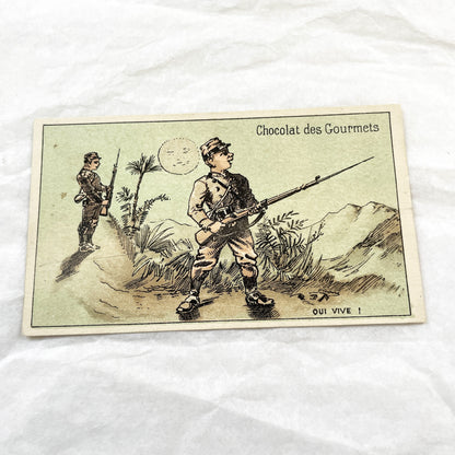 1900s - 3 French Military Trade Cards - Chocolat Des Gourmets - Vintage Soldier Chromos - Historical Advertising Art Collection