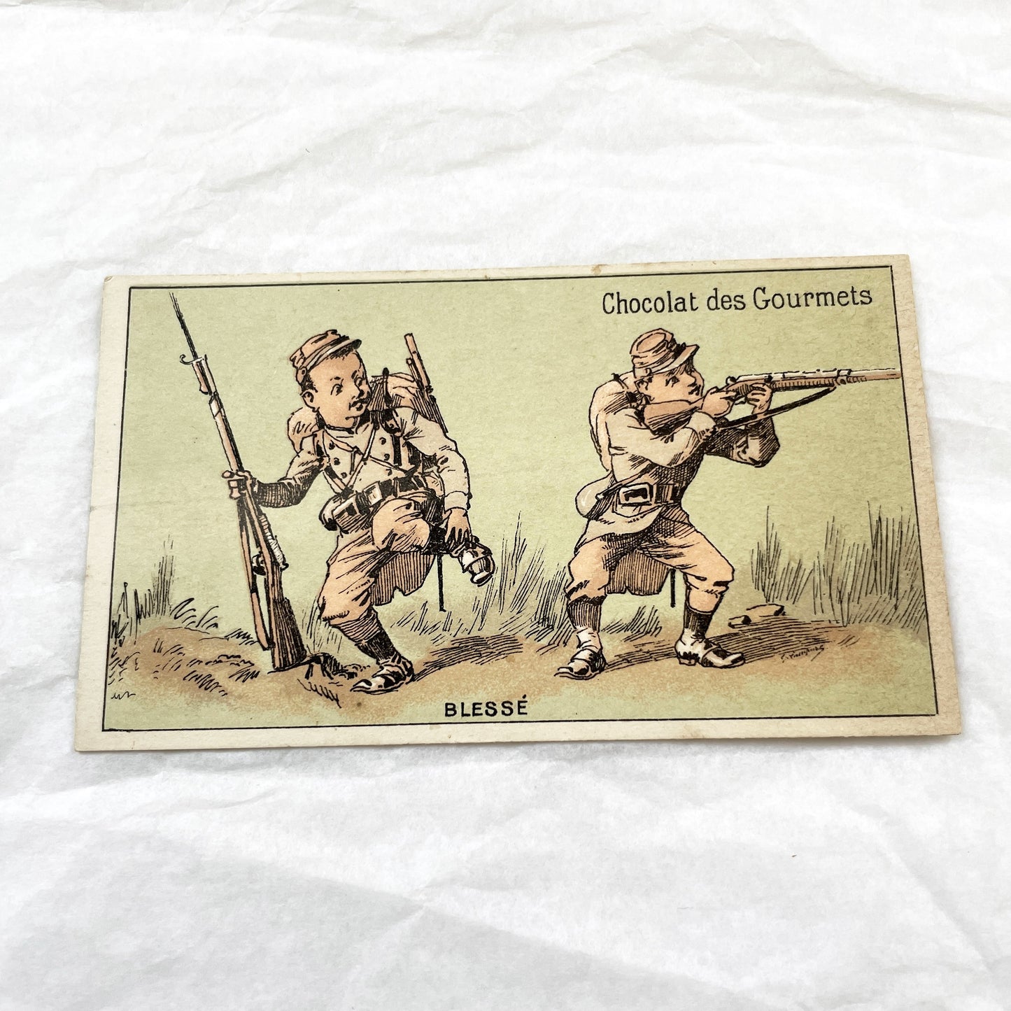 1900s - 3 French Military Trade Cards - Chocolat Des Gourmets - Vintage Soldier Chromos - Historical Advertising Art Collection