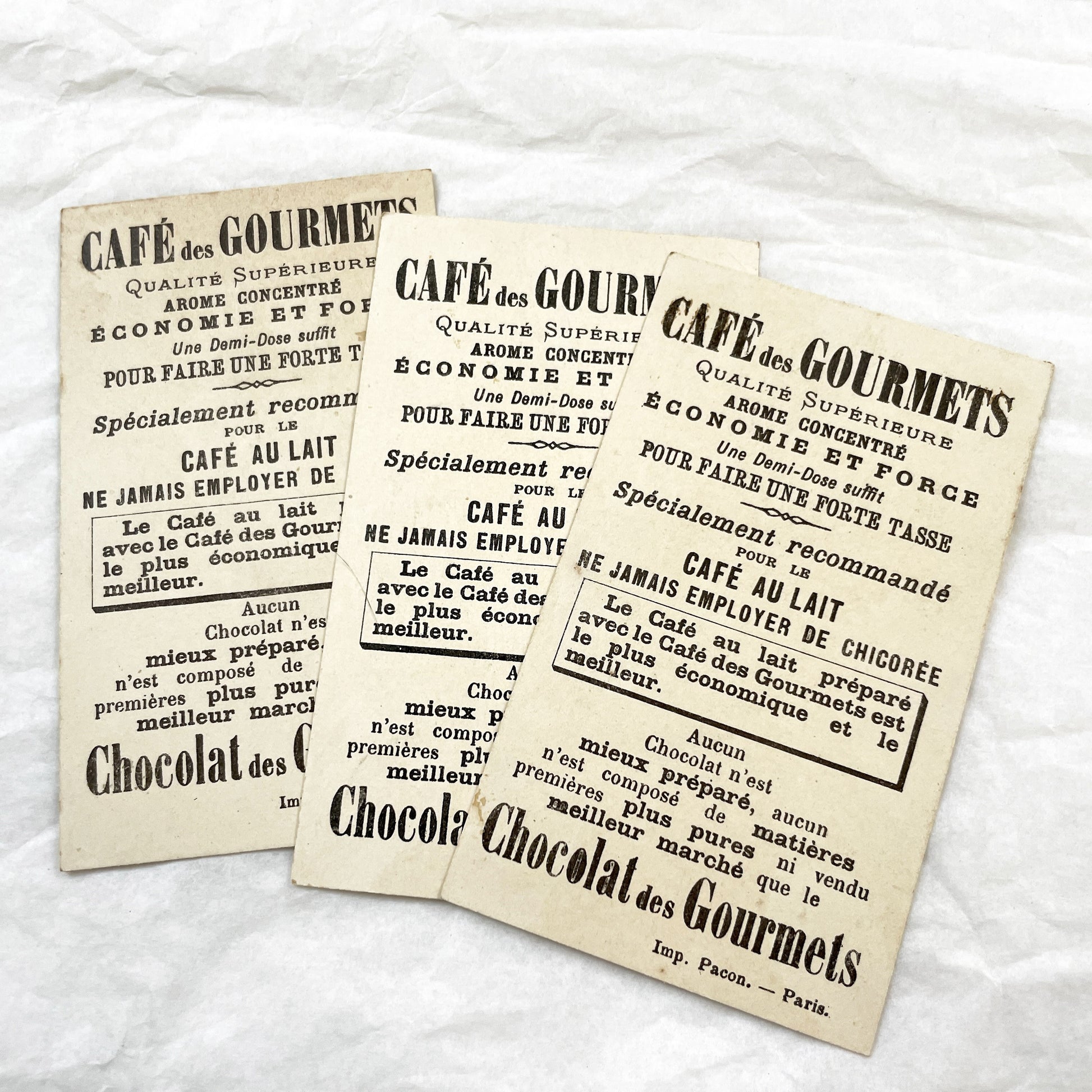 1900s - 3 French Military Trade Cards - Chocolat Des Gourmets - Vintage Soldier Chromos - Historical Advertising Art Collection