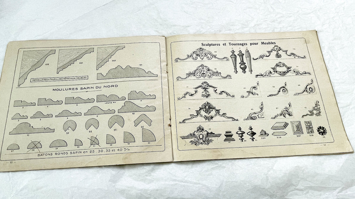 1930s - Vintage French Cabinetry Catalog Album - Antique Furniture Hardware - Wood Turnings - Sculptures - Architectural Moldings