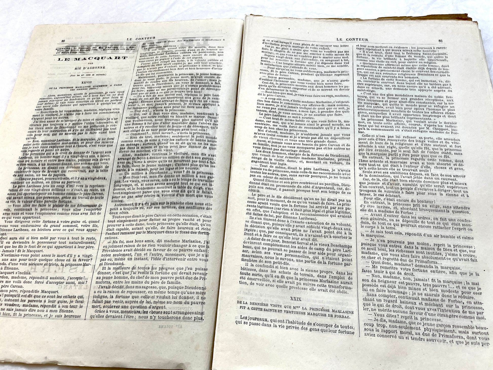 Late 19th century French 'Le Conteur' journal issue from 1881, featuring a detailed engraving of a domestic scene.