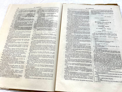 Late 19th century French 'Le Conteur' journal issue from 1881, featuring a detailed engraving of a domestic scene.
