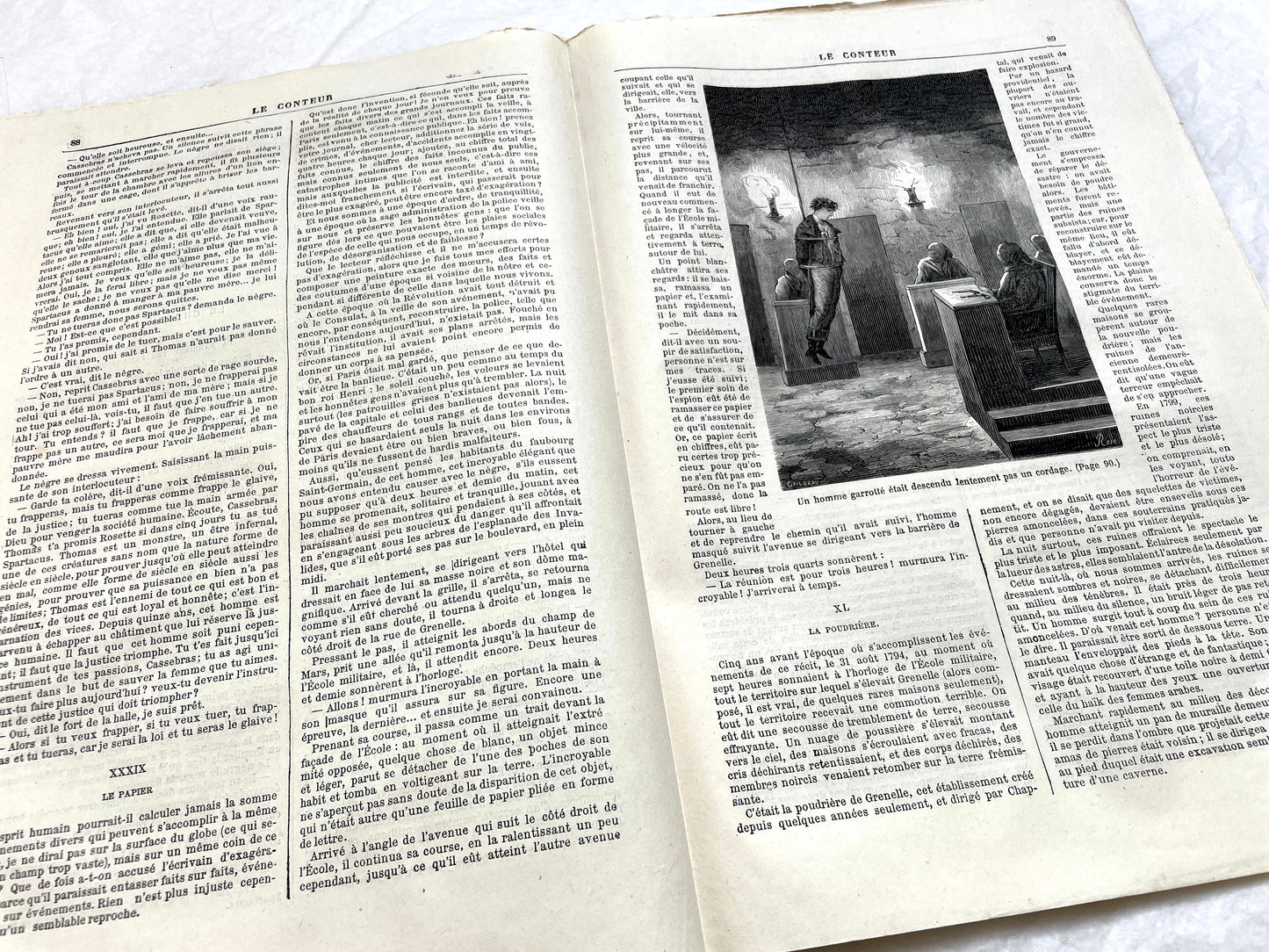Late 19th century French 'Le Conteur' journal issue from 1881, featuring a detailed engraving of a domestic scene.