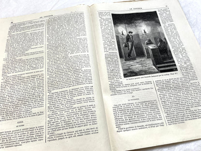 Late 19th century French 'Le Conteur' journal issue from 1881, featuring a detailed engraving of a domestic scene.