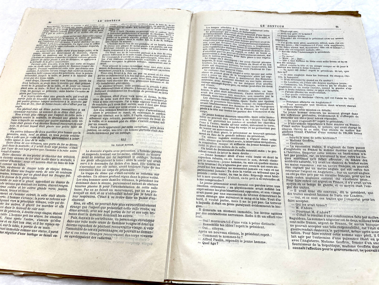 Late 19th century French 'Le Conteur' journal issue from 1881, featuring a detailed engraving of a domestic scene.