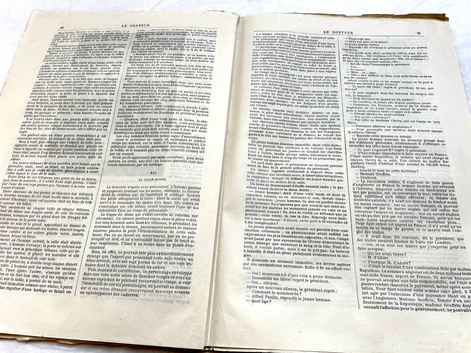 Late 19th century French 'Le Conteur' journal issue from 1881, featuring a detailed engraving of a domestic scene.