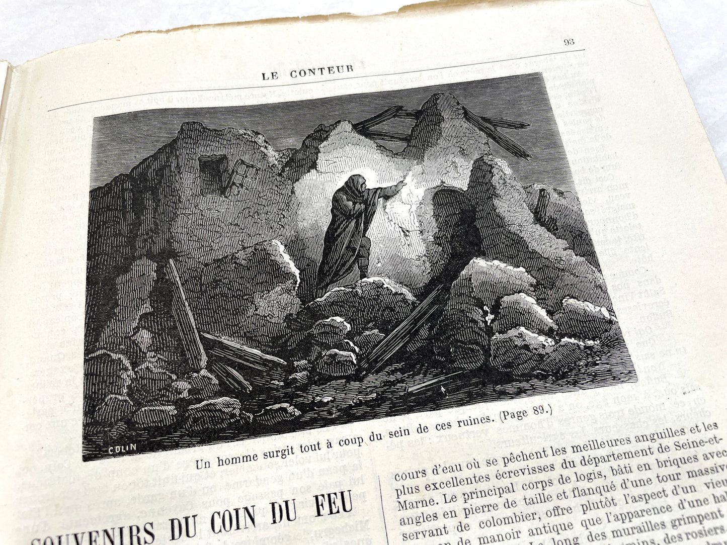 Late 19th century French 'Le Conteur' journal issue from 1881, featuring a detailed engraving of a domestic scene.
