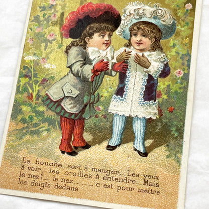 Late 19th - Antique French Chromo Cards - Victorian Children Illustrations - Humorous Sentimental Rhymes - Collectible Ephemera