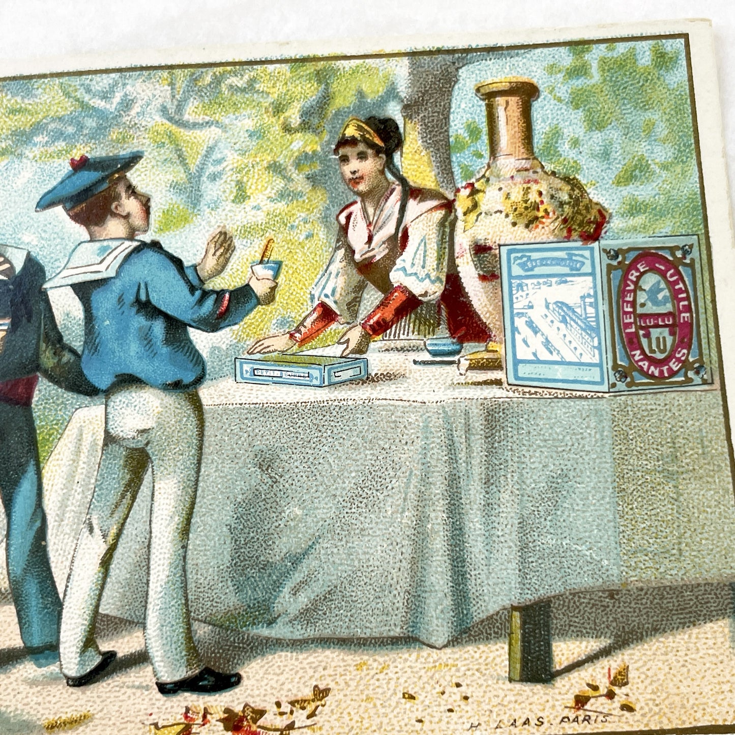 Late 19th Century - French Advertising Chromo Card - Lefevre Utile Biscuit Promotion - Russian Tea Scene - Sailor Boys - Antique Art