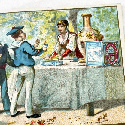 Late 19th Century - French Advertising Chromo Card - Lefevre Utile Biscuit Promotion - Russian Tea Scene - Sailor Boys - Antique Art