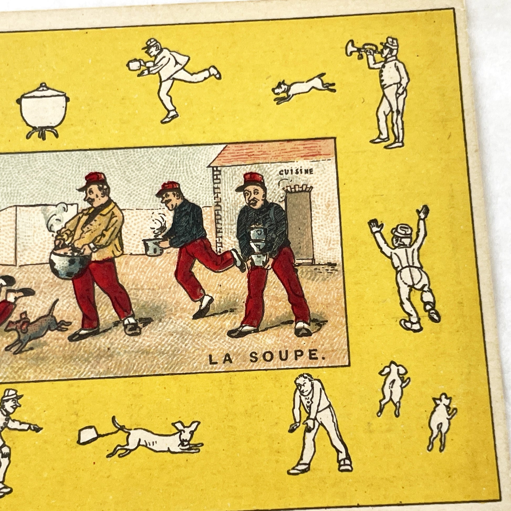 Late 19th - Two Chocolat Revillon Advertising Trade Cards - Antique French Chromos - Concert Salutiste - La Soupe - Vintage Paper Ephemera.