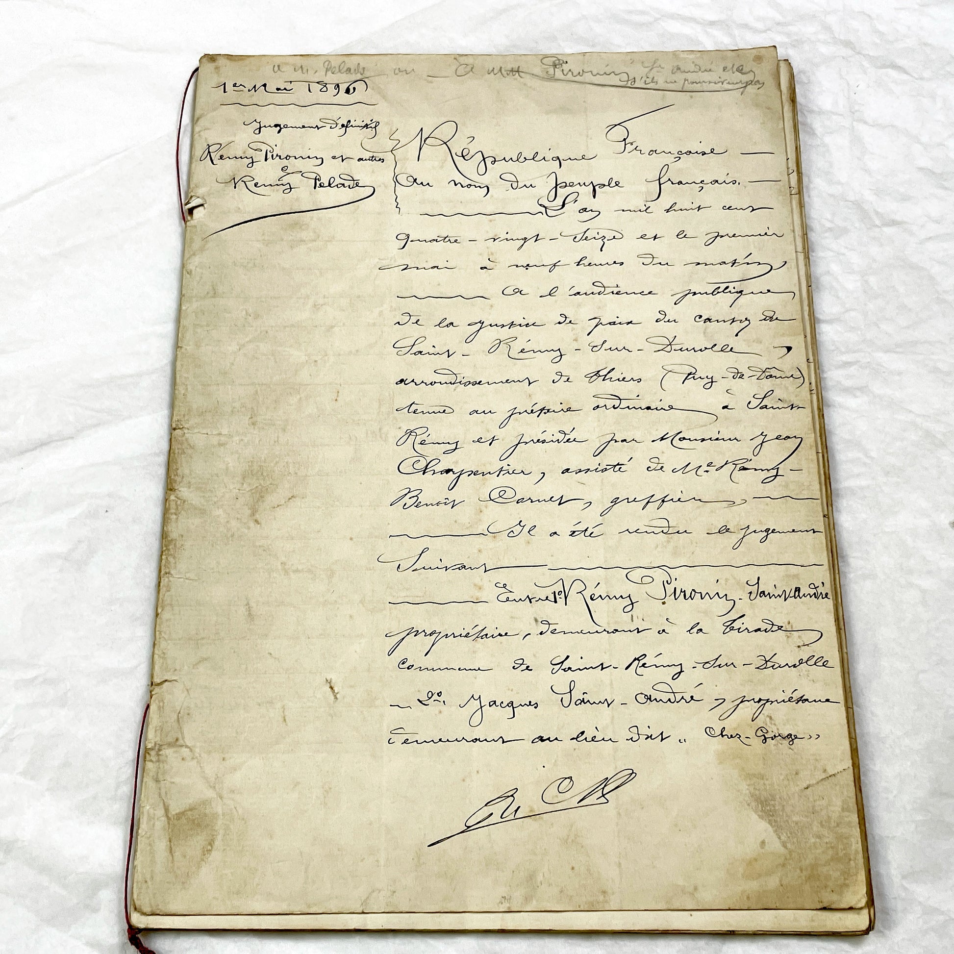 Late 19th Century - French Legal Document - Final Judgment for Property Dispute - Historic Legal Record - 1896
