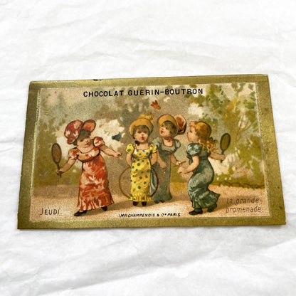 Late 19th Century - Three Advertising Chromos - Guerin-Boutron Chocolate - Children's Daily Life - Antique Ephemera - Lithograph Art
