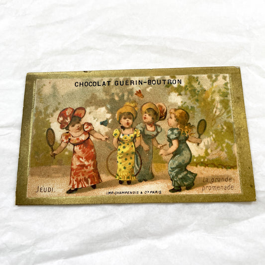 Late 19th Century - Three Advertising Chromos - Guerin-Boutron Chocolate - Children's Daily Life - Antique Ephemera - Lithograph Art