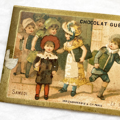 Late 19th Century - Three Advertising Chromos - Guerin-Boutron Chocolate - Children's Daily Life - Antique Ephemera - Lithograph Art