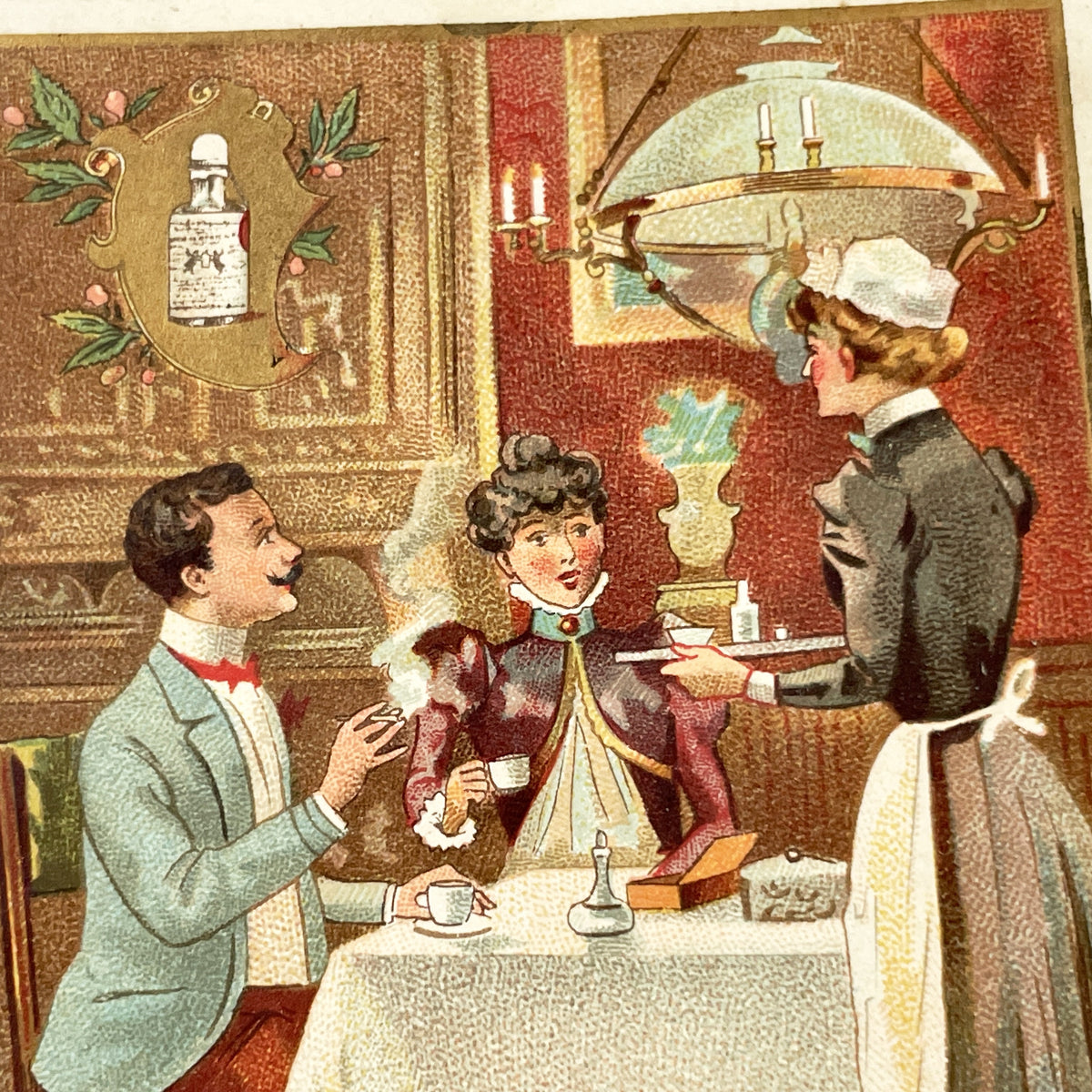 Late 19th - Antique Ricqlès Advertising Card - French Belle Époque Chromolithograph - Medicinal Alcohol Advertisement - Collectible Art