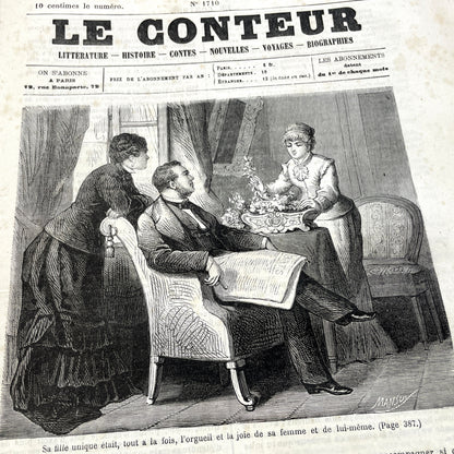 Late 19th Century French periodical, 'Le Conteur' from 1881, with an illustration of a domestic scene.