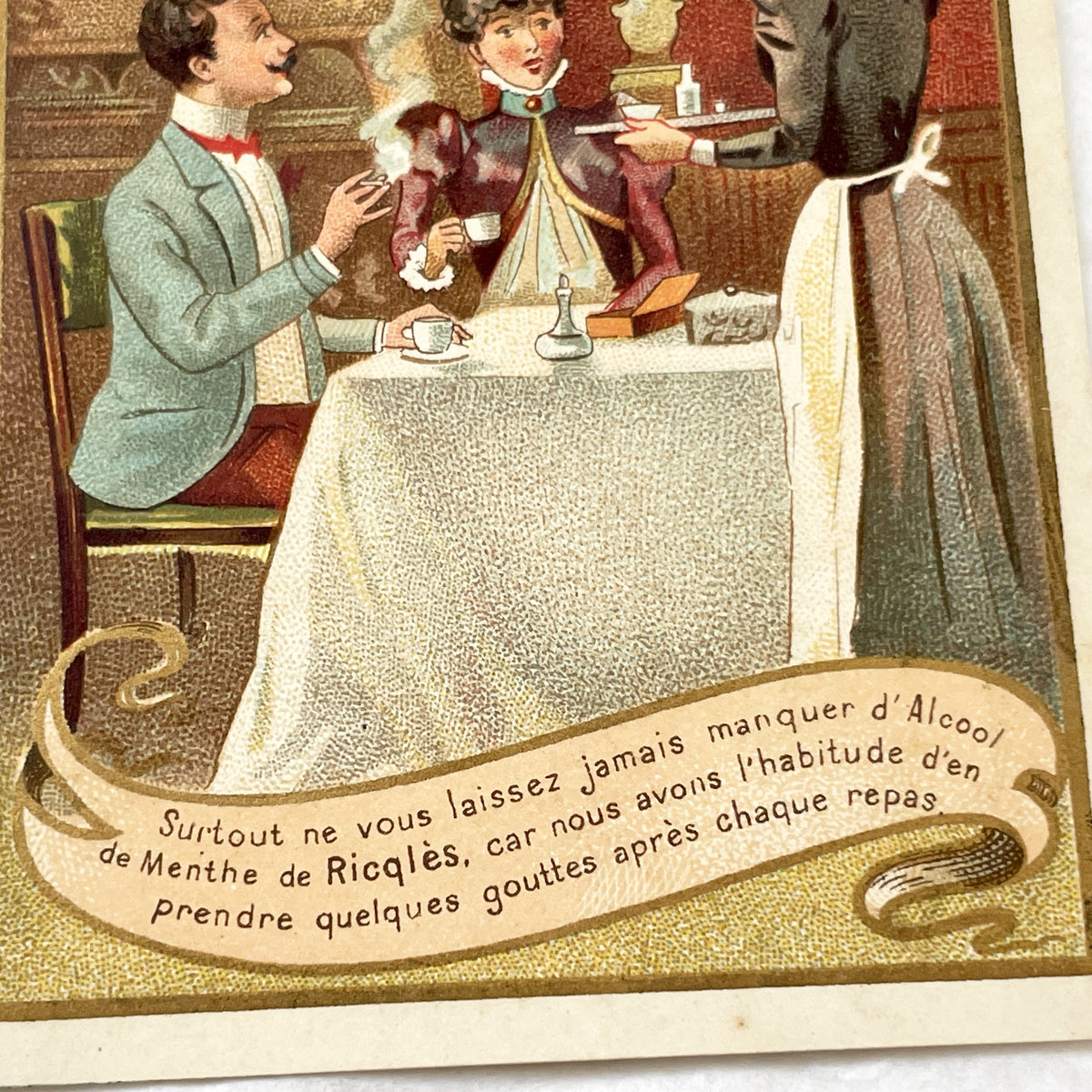 Late 19th - Antique Ricqlès Advertising Card - French Belle Époque Chromolithograph - Medicinal Alcohol Advertisement - Collectible Art