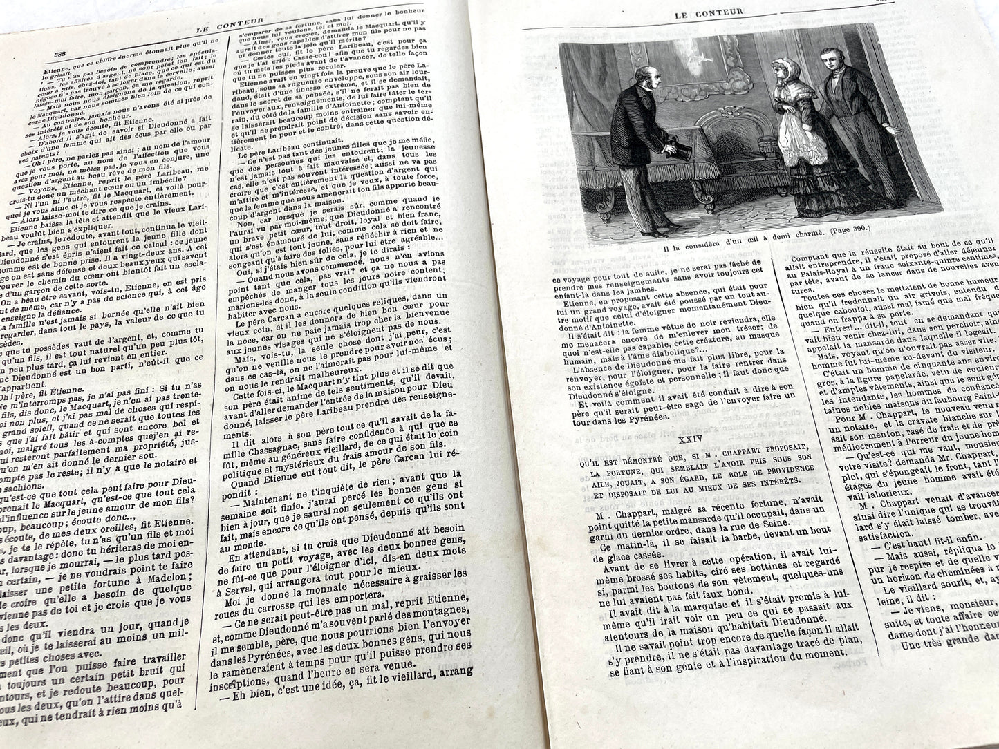 Late 19th Century French periodical, 'Le Conteur' from 1881, with an illustration of a domestic scene.