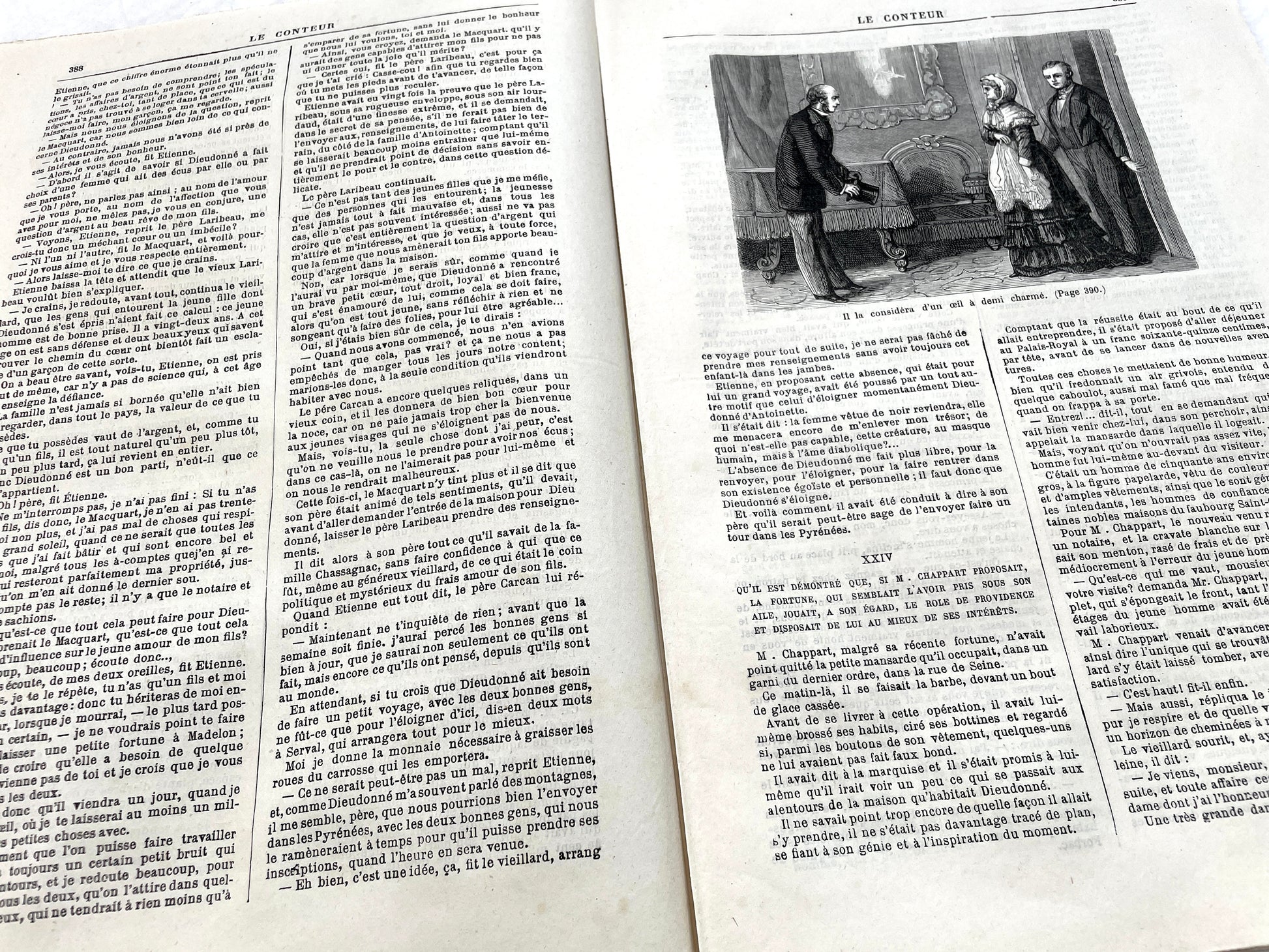 Late 19th Century French periodical, 'Le Conteur' from 1881, with an illustration of a domestic scene.