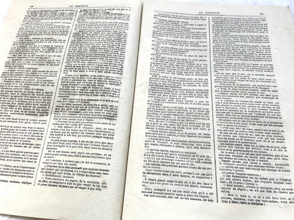 1880s French Le Conteur newspaper issue featuring a detailed illustration of a man and woman at a table.