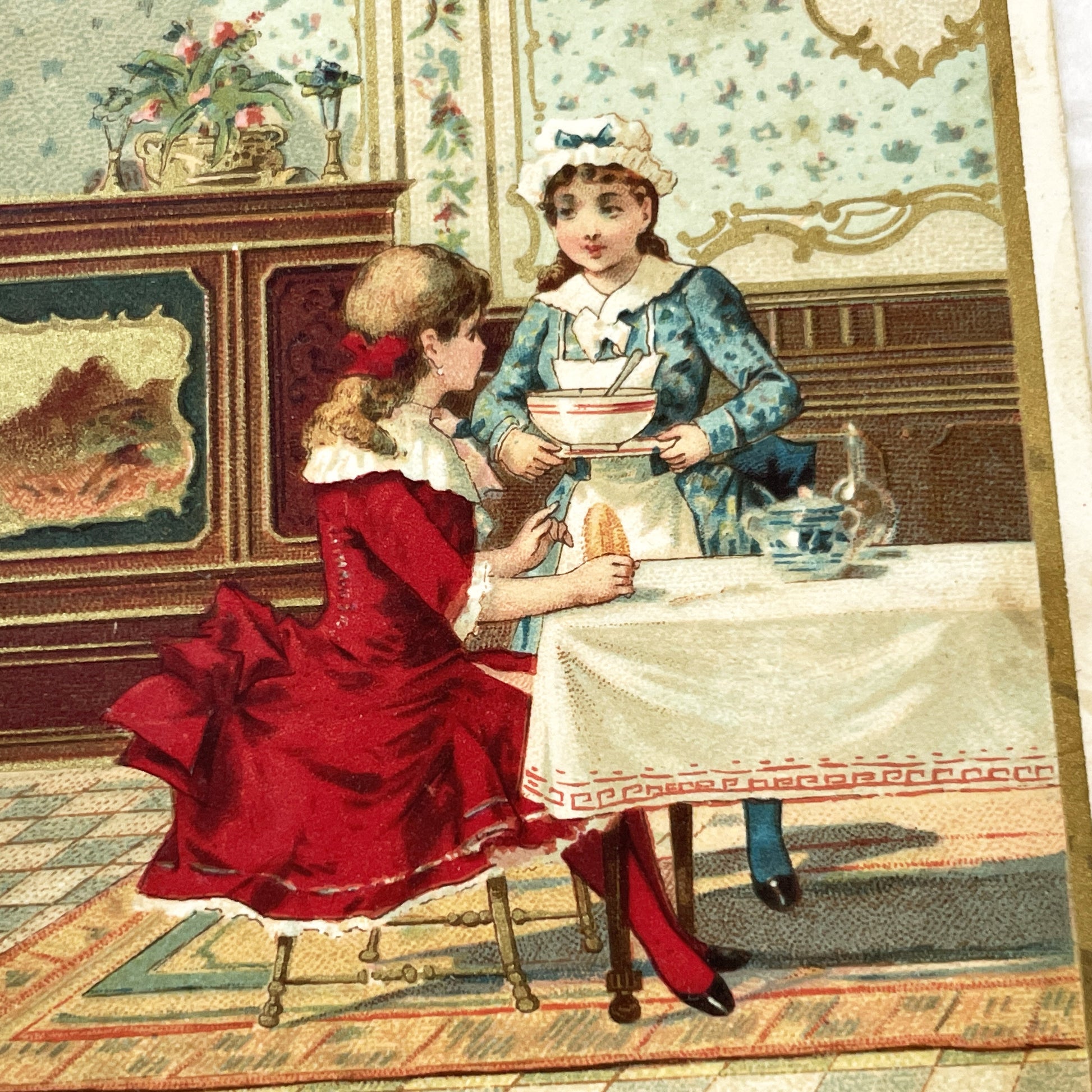 Late 19th Century - French Advertising Chromo - Au Bon Marché - La Femme De Chambre Scene - Paris Store Trade Card - Ephemera Collectible