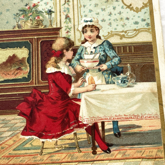 Late 19th Century - French Advertising Chromo - Au Bon Marché - La Femme De Chambre Scene - Paris Store Trade Card - Ephemera Collectible