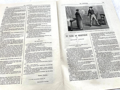 1880s French Le Conteur newspaper issue featuring a detailed illustration of a man and woman at a table.