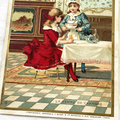 Late 19th Century - French Advertising Chromo - Au Bon Marché - La Femme De Chambre Scene - Paris Store Trade Card - Ephemera Collectible