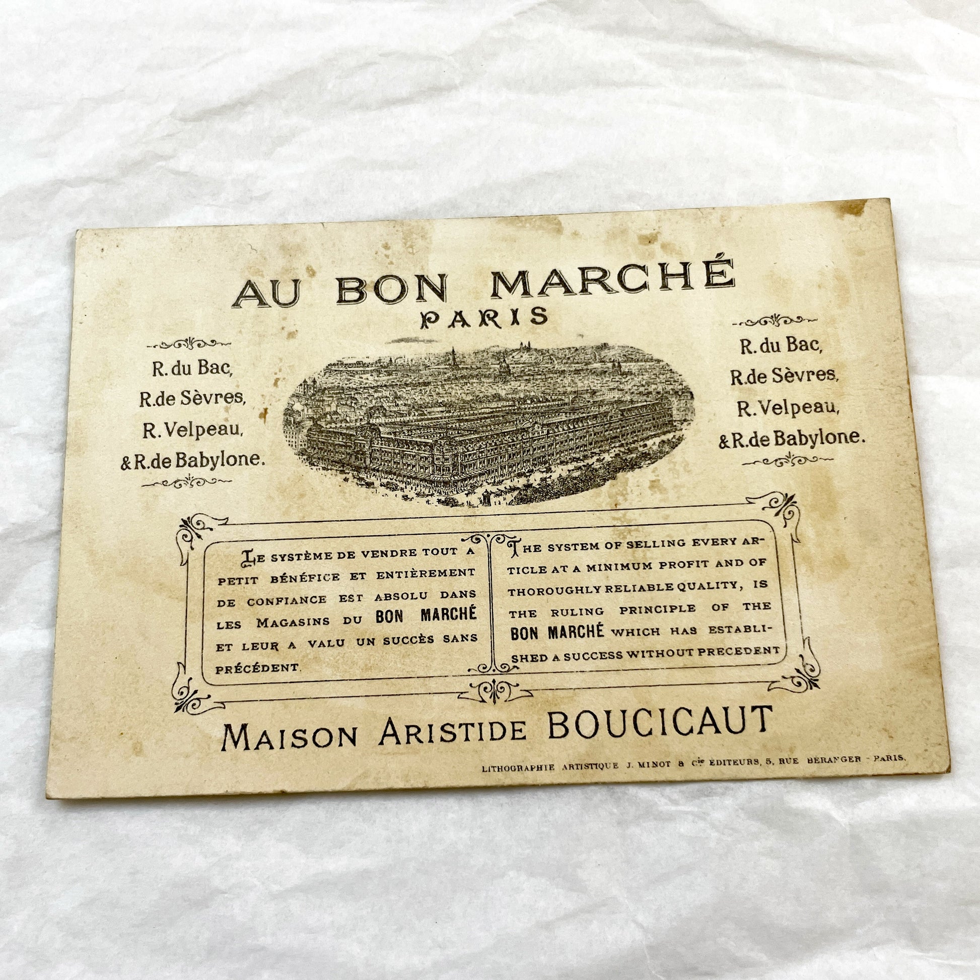 Late 19th Century - French Advertising Chromo - Au Bon Marché - La Femme De Chambre Scene - Paris Store Trade Card - Ephemera Collectible
