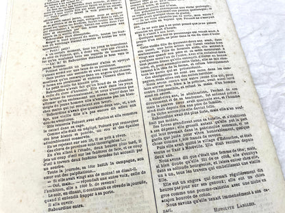 1880s French Le Conteur newspaper issue featuring a detailed illustration of a man and woman at a table.