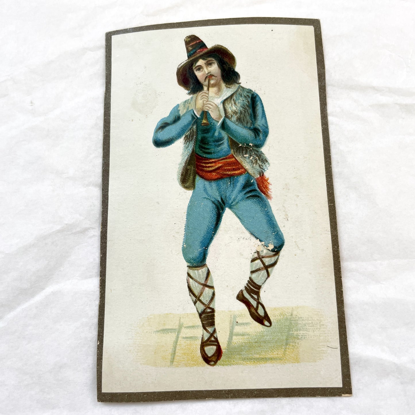 Late 19th Century - Folk Musician Chromolithograph Prints - Traditional Costumes - Set of Two Vintage Art Collectibles