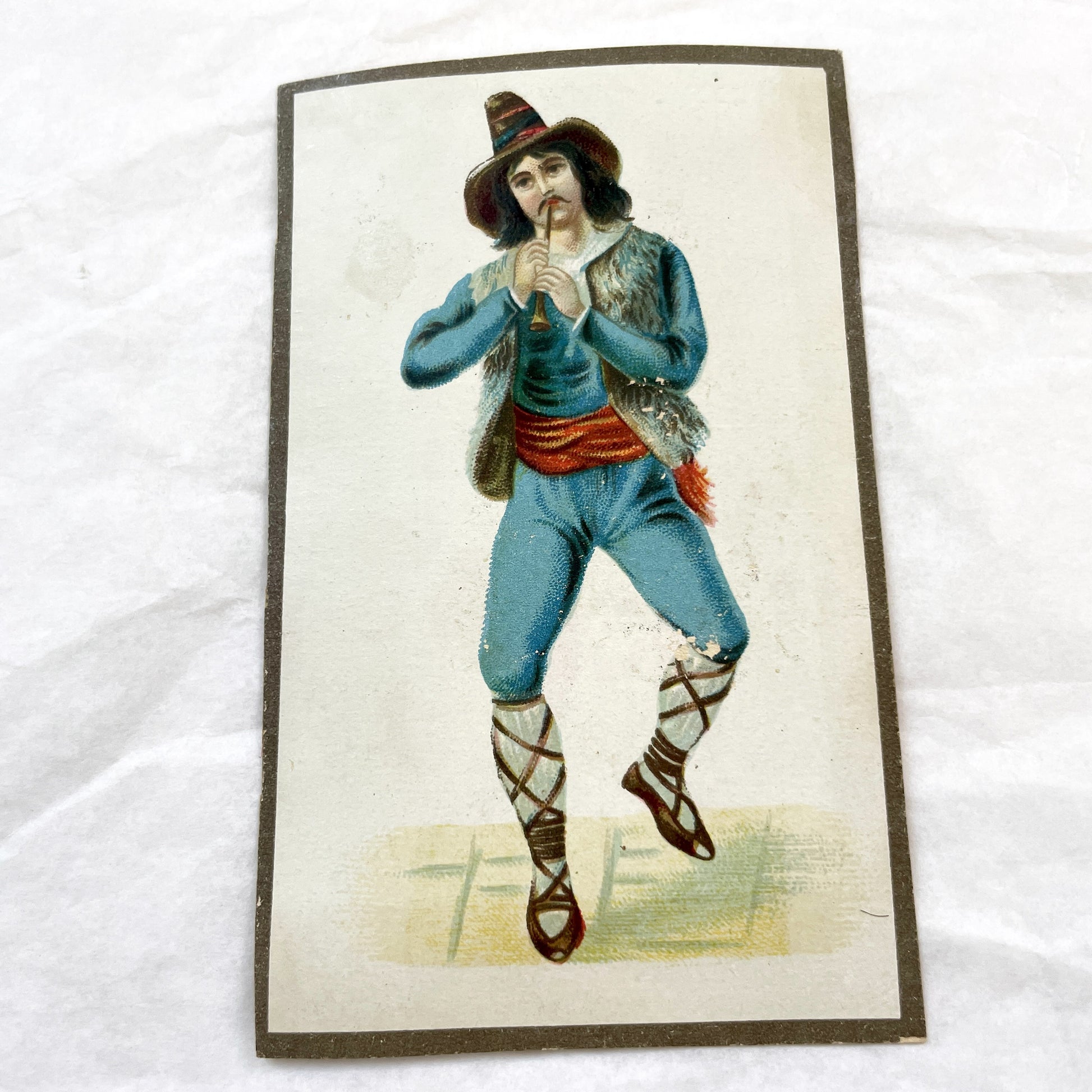 Late 19th Century - Folk Musician Chromolithograph Prints - Traditional Costumes - Set of Two Vintage Art Collectibles