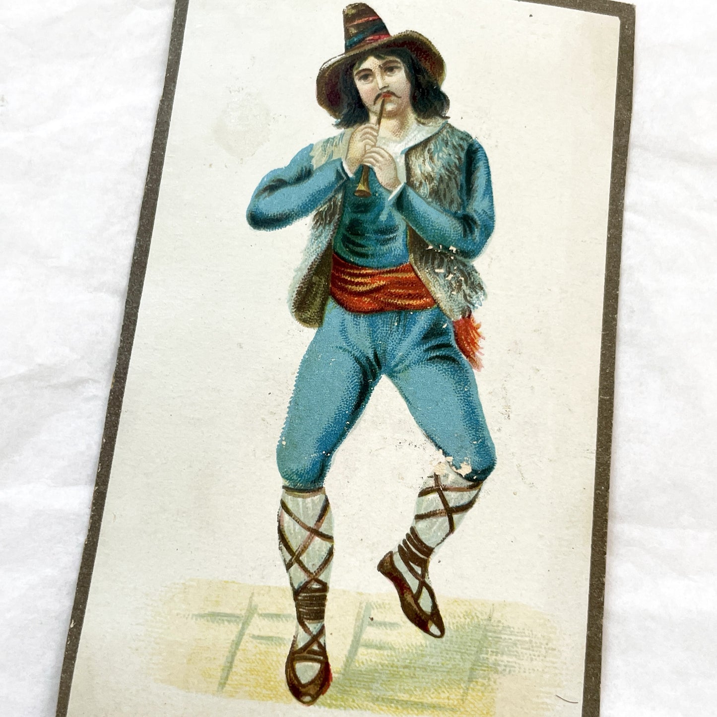 Late 19th Century - Folk Musician Chromolithograph Prints - Traditional Costumes - Set of Two Vintage Art Collectibles