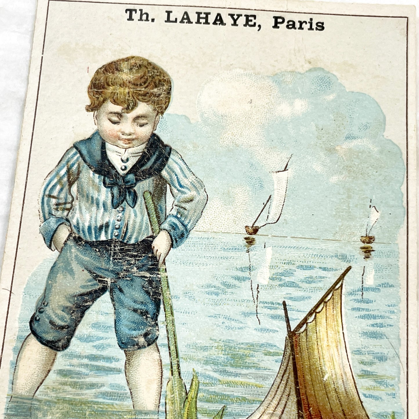 Late 19th - Two Paris Chromo Cards - Vintage French Children Ephemera - Antique Boy Illustrations - Collectible Art Print Set