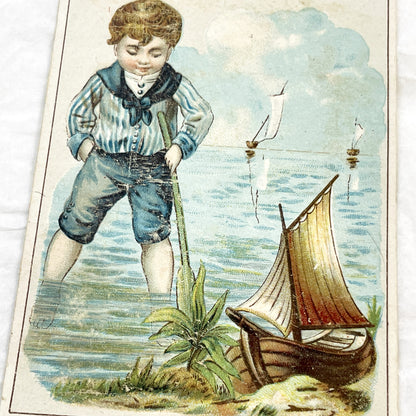 Late 19th - Two Paris Chromo Cards - Vintage French Children Ephemera - Antique Boy Illustrations - Collectible Art Print Set