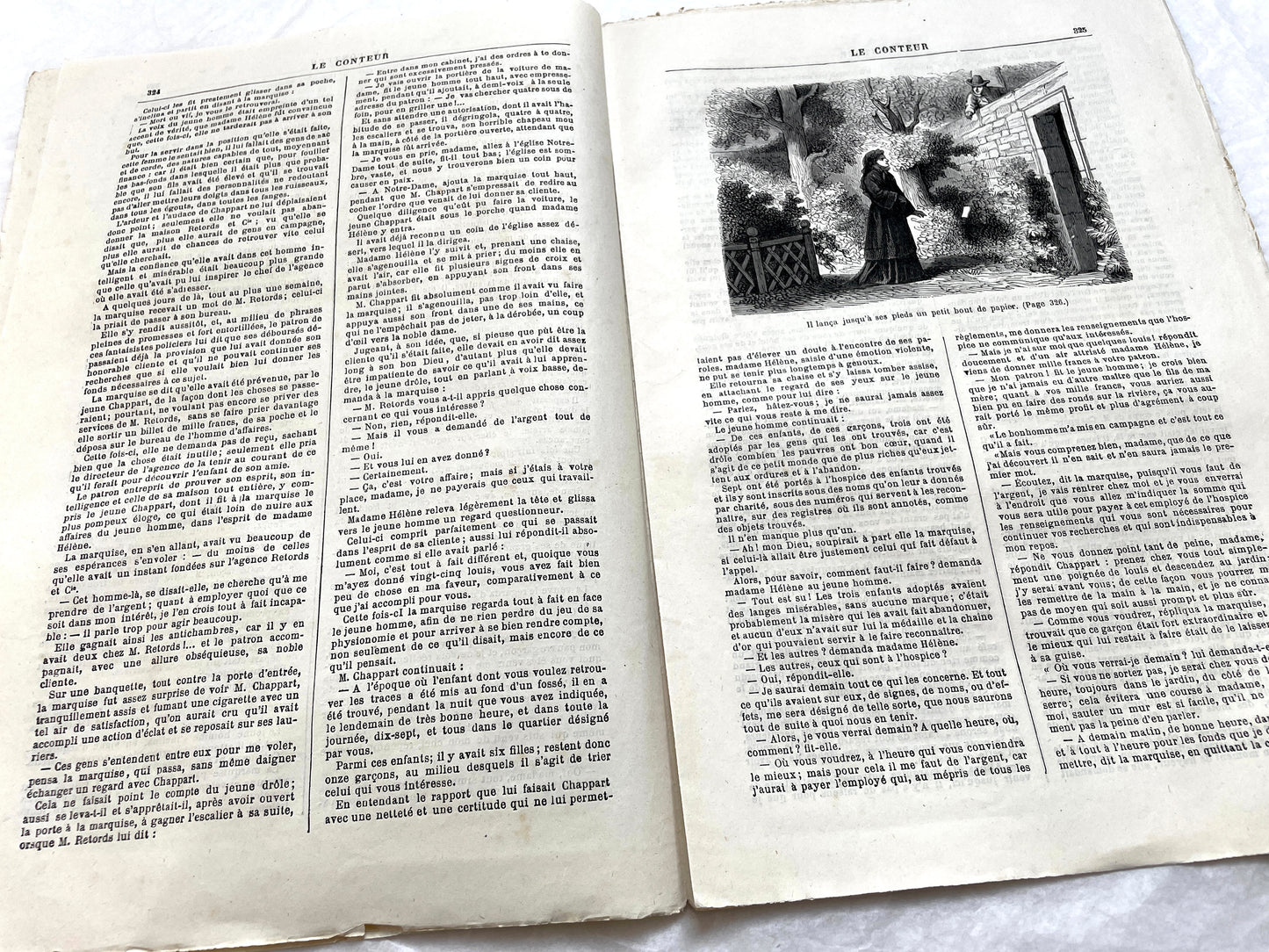 Late 19th French journal 'Le Conteur' from 1881, featuring an illustrated cover with two figures indoors.