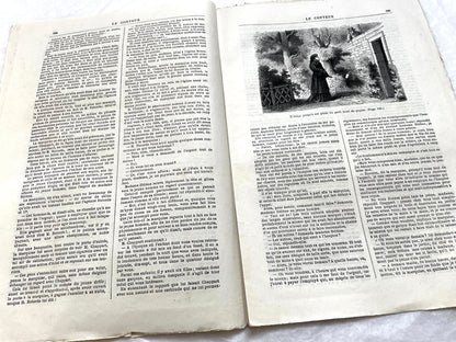 Late 19th French journal 'Le Conteur' from 1881, featuring an illustrated cover with two figures indoors.