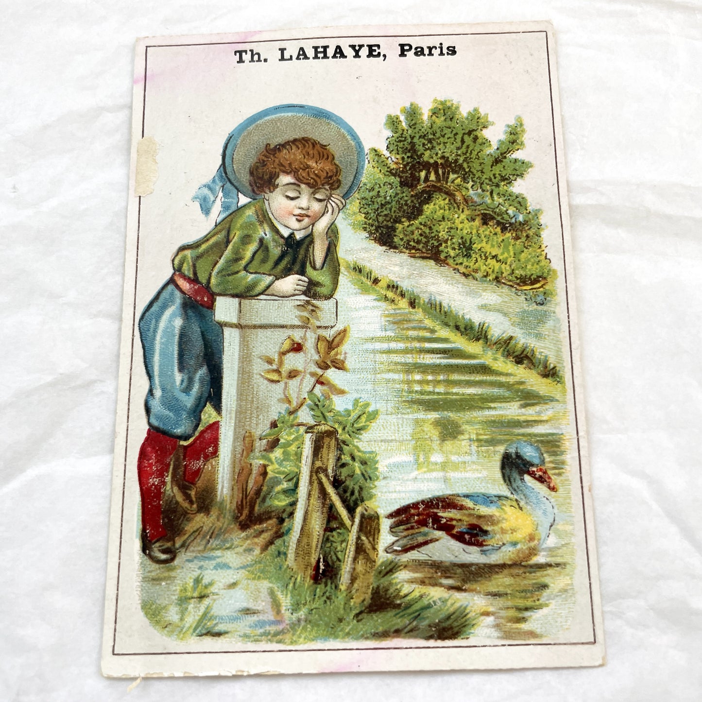 Late 19th - Two Paris Chromo Cards - Vintage French Children Ephemera - Antique Boy Illustrations - Collectible Art Print Set