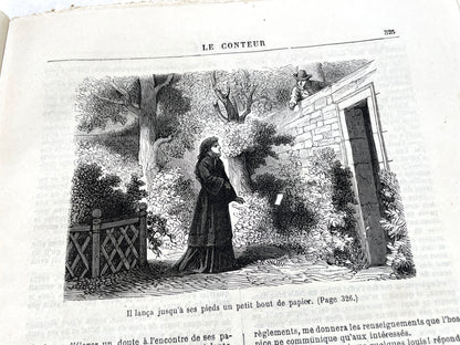 Late 19th French journal 'Le Conteur' from 1881, featuring an illustrated cover with two figures indoors.